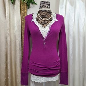 ♡ Y2K ♡ Aeropostale Purple Blingy Button Babydoll Henley Long Sleeve